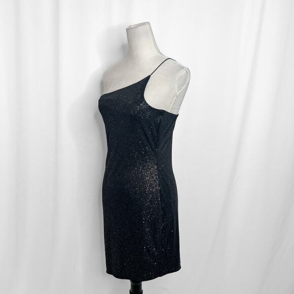 City Triangles One Shoulder Mini Dress Black Multicolor Glitter Womens XL Party - Picture 11 of 11